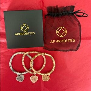 Aphrodite Silver, Rose Gold, Gold Heart Charm Bracelets